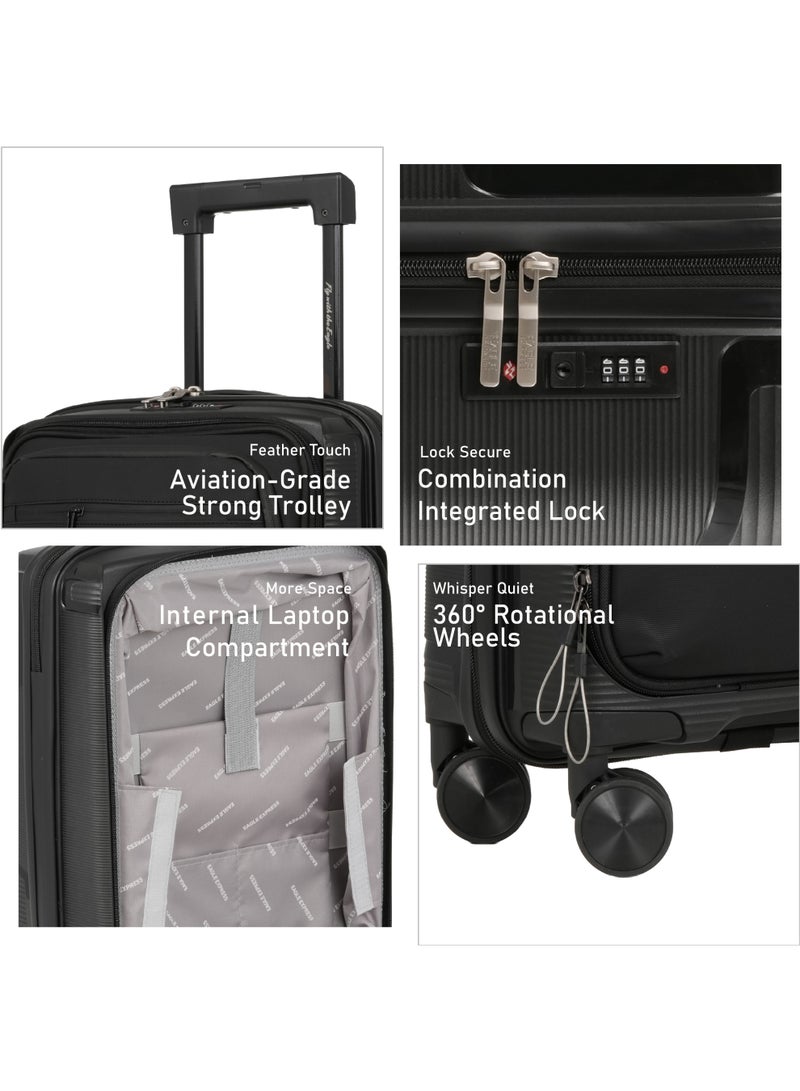 ايجل اكسبريس طقم حقائب سفر إيجل إكسبريس كروزر إيليت بهيكل هجين من البولي بروبيلين والنايلون، ترولي، مقاسات 20 و24 و28 بوصة، 3 قطع، أسود - Image 2